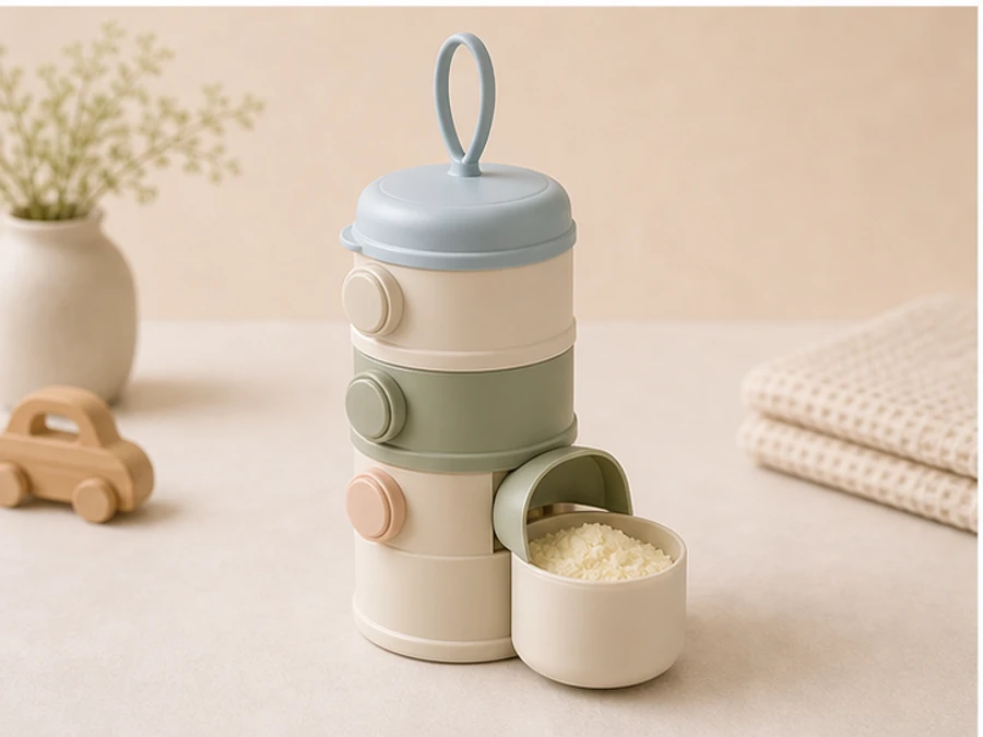 Milchpulver-Portionierer für Babyfläschchen unterwegs